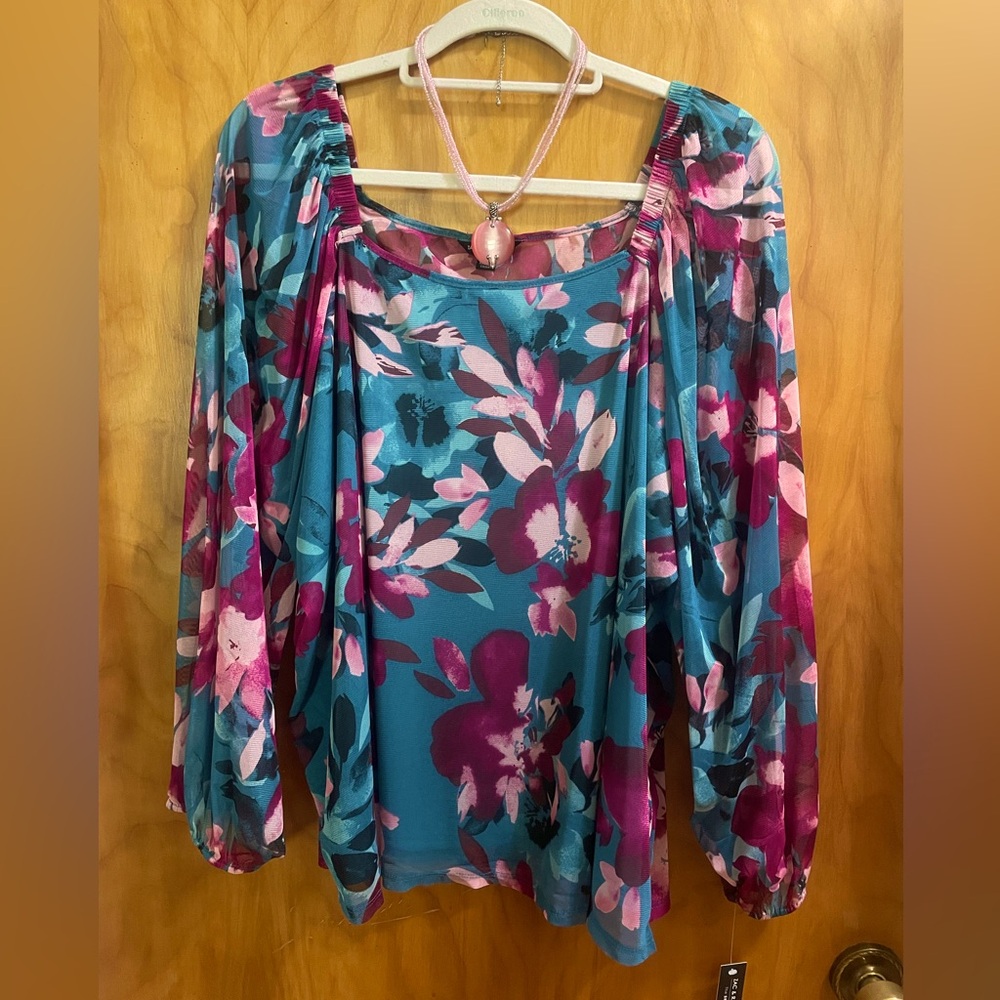 Floral Teal and Pink Women's Blouse